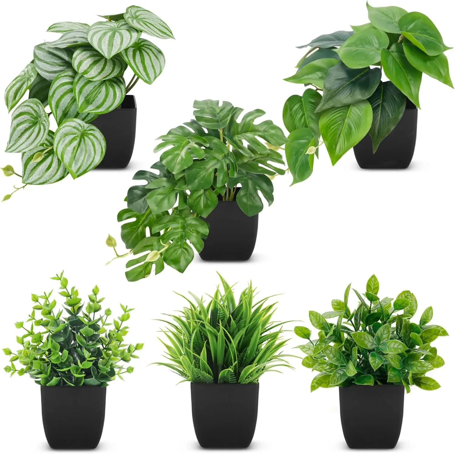 Der Rose 6-Pack Small Plastic Fake Plants in Black Pots - Nature Botanical Flower Arrangement Artificial Plants for Room, Home Office Desk Decor, summerwins Mid Year Sale,dorm essentials