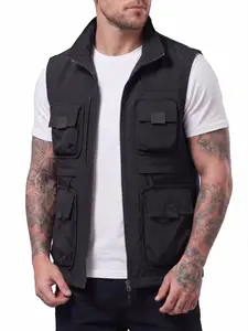 Men’s vest — multifunctional fishing vest for summer outdoor work, hunting, travel, and photography; solid-color men’s multi-pocket vest jacket with multiple pockets; regular fit casual outdoor fishing camping sleeveless vest jacket with 12 pockets; new e