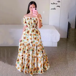 2026 New Spring Summer Off-Shoulder Floral Print Long A-Line Dress for Women, Sleeveless High Waist Slim Fit, Elegant Commuter Style #OffShoulderFloralDress #SpringSummerFashion2026 #ElegantCommuterDressDress