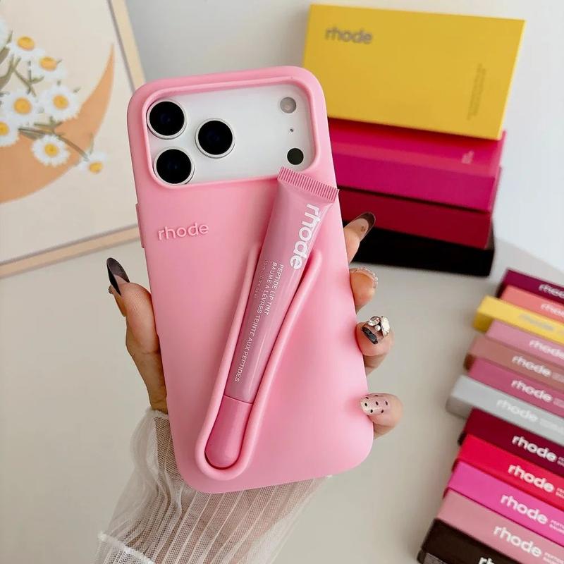 With Lip Gloss Pocket Silicone Case – Soft Protective Phone Cover with Built-In Lip Gloss Compartment for iPhone 17 16 15 14 13 12 11