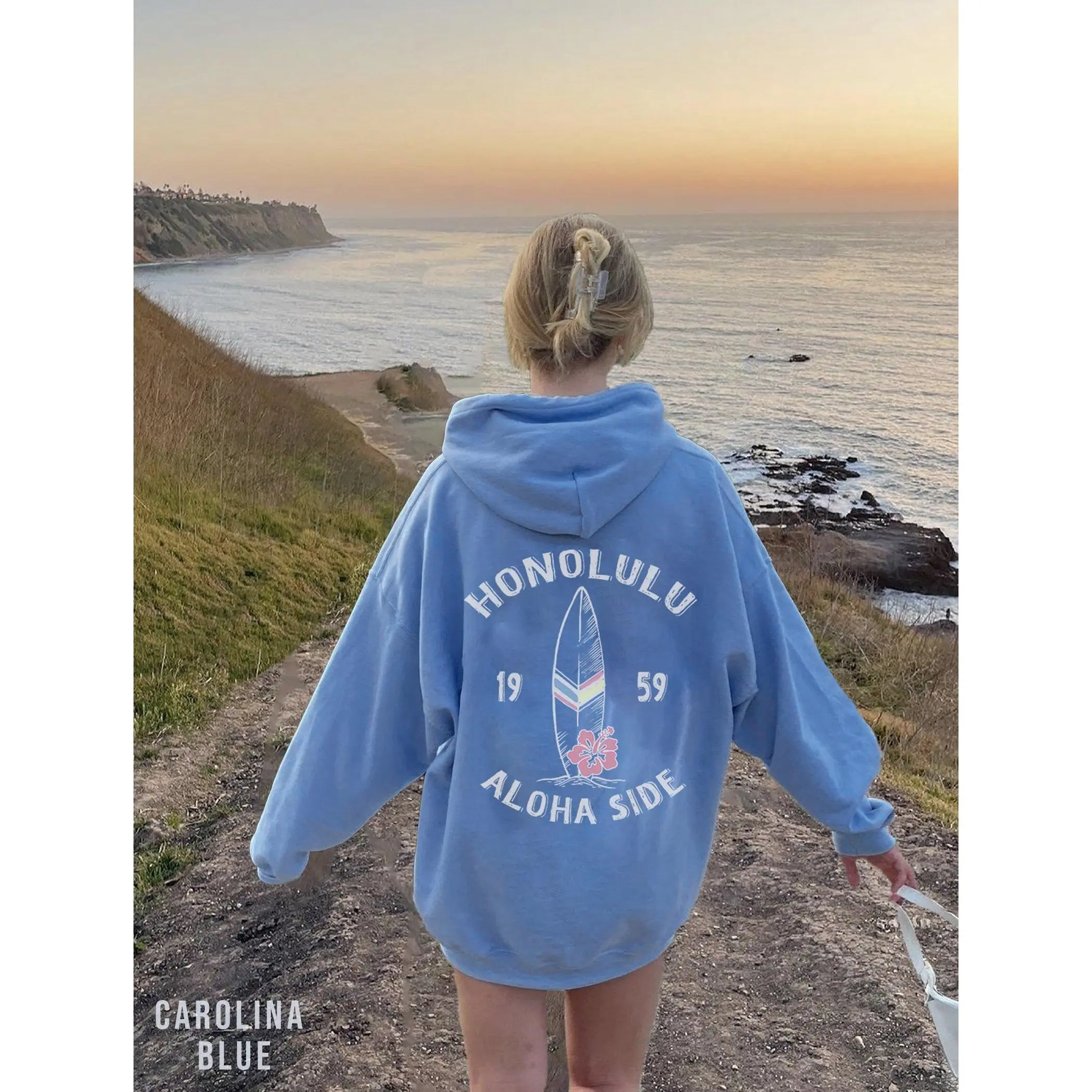 Hawaii Honolulu Hoodie, Vintage Surfing Hoodie, Aesthetic Hoodie, Trendy Hoody Beach Sweatshirt, Summer Clothes, Surfing Oversized Sweatshirt