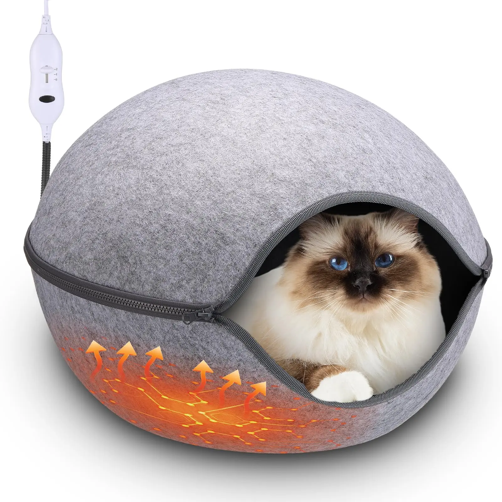 Barkable Heated Cat Cave — 18 in, Zip Open
