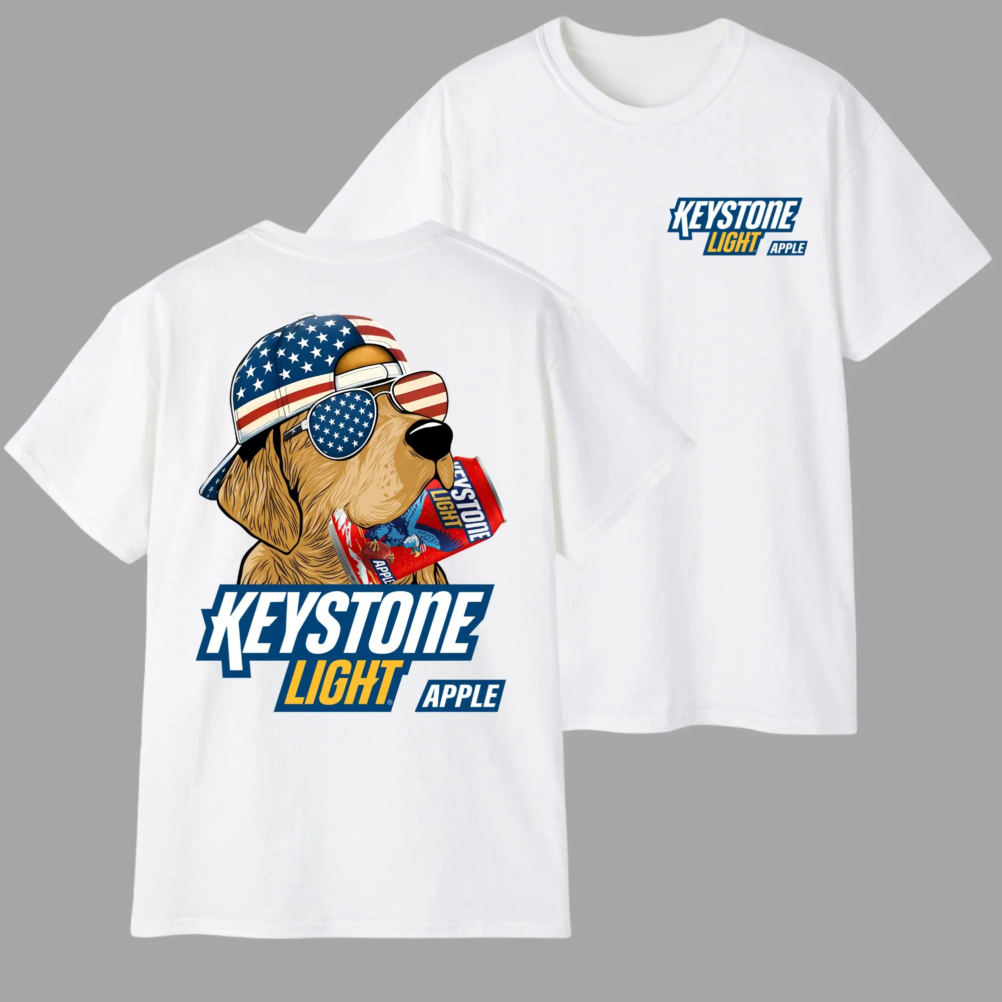 Funny Keystone Light Apple Hunting Golden Dog Beer 4th of July T-Shirt, Golden Retriever with Beer Can Graphic, Funny Drinking Shirt, Gift for Beer & Dog Lovers, Gifts for Men and Women, Trendy Shirt, Casual Streetwear, Men's T-shirts, Men Gifts