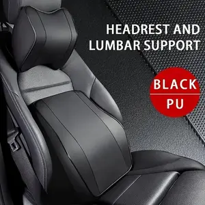 Car Headrest & Lumbar Support Pillow Set, Adjustable Headrest, PU Leather Neck & Back Cushion for Car Seat, Ergonomic Design for Comfortable Driving