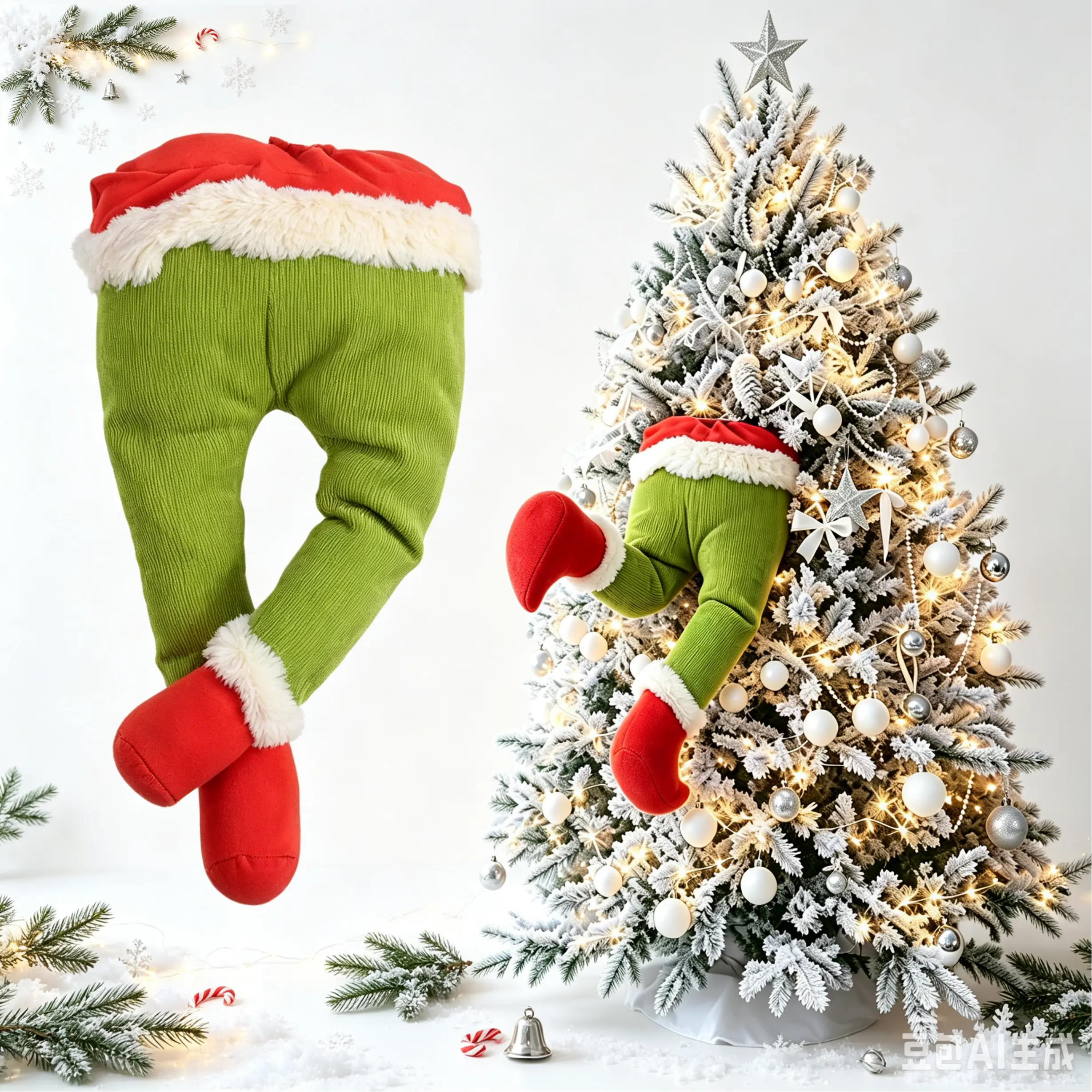 Christmas Tree Decoration Elf Legs Fun, Posable Plush-Filled Elf Leg Ornament – Suitable for Christmas Trees and Indoor/Outdoor Christmas Decor