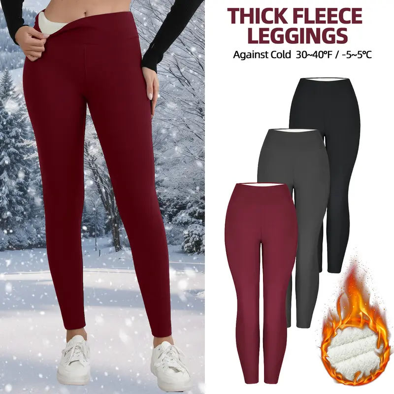 【Size Upgrade S-2XL】CHRLEISURE 3PCS Winter Warm Fleece Lined Leggings High Waist Women Workout Wear for Yoga Riding Casual Wear in Red Black & Gray