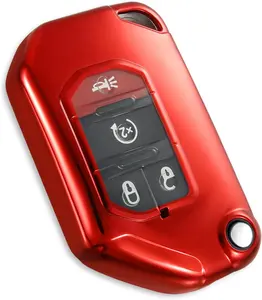 for Jeep Key Fob Cover, Stylish Soft TPU Key Case for Jeep Wrangler Rubicon Gladiator JL JLU JT Sahara JLU Flip Keyless Entry Smart Car (Red, C)