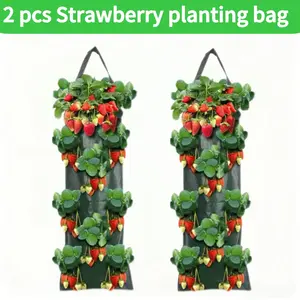 2pcs Wall-Mounted Strawberry Planting Bags, Hanging Multi-Hole Strawberry Planter, Balcony Garden Vine Vegetable Bag