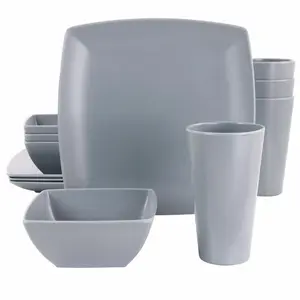 Gibson Home 97563.12 Grayson Melamine Square Dinnerware Set, Gray - 12 Piece