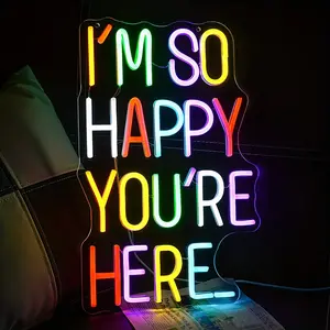 I'm So Happy You're Here Neon Sign Letter Neon Lights up Signs Light for Kids Room Welcome Signs for Classroom Home Business Wall Art Decor