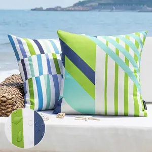 Geometric Stripe Waterproof Outdoor Pillow Cover, 18x18 Inches, Beach Poolside Patio Balcony Living Room, Casual All-Season Decor