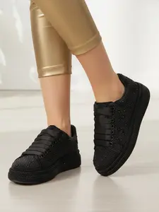 Low Top Thick Sole Elevator Water Drill Women's Shoes, Spring New Fashion Versatile Sneakers, Casual Leisure Shoes