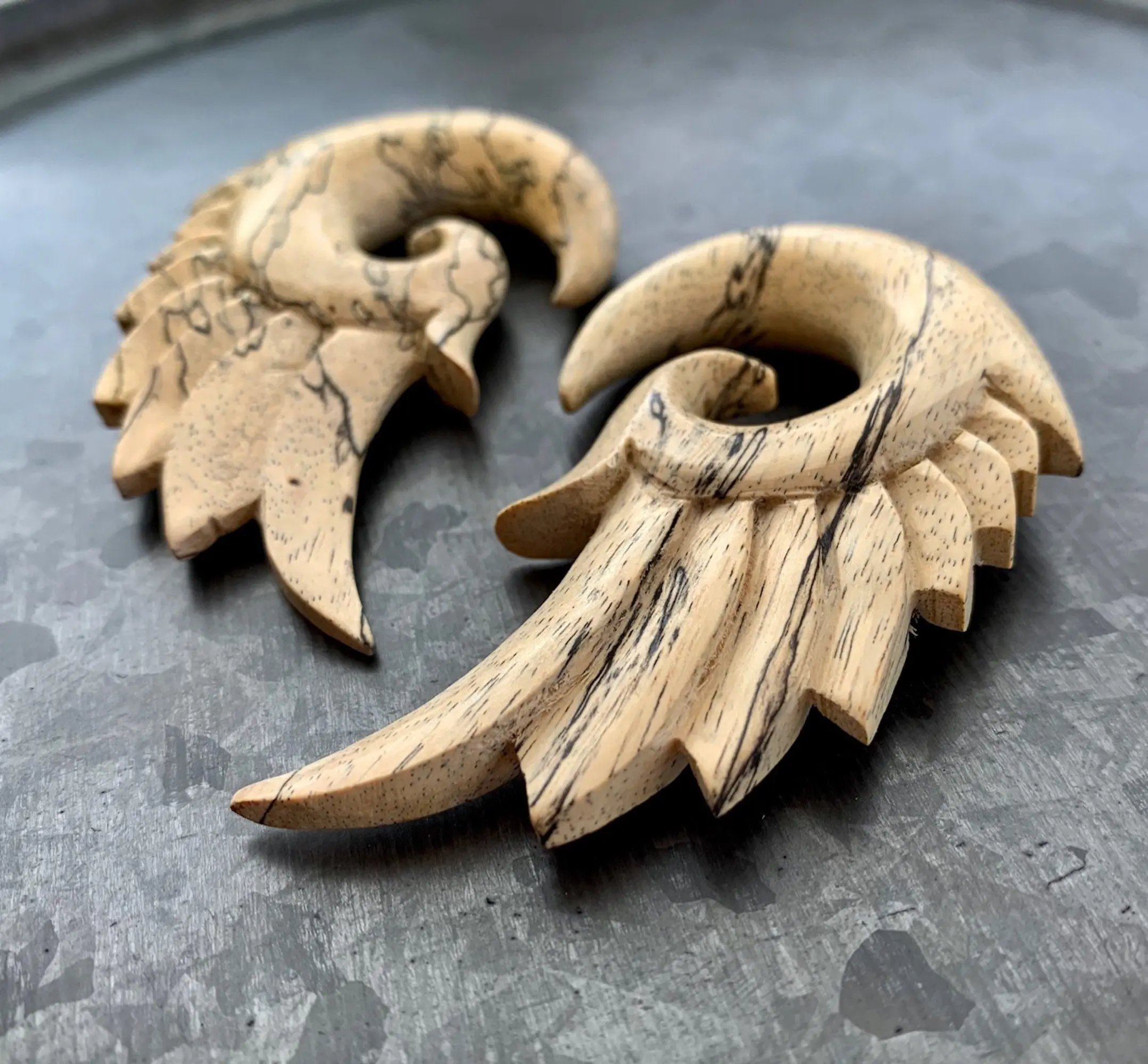 PAIR of Stunning Organic Tamarind Wood Wing Tapers/Hangers - Gauges 4g (5mm) up to 0000g (12mm)