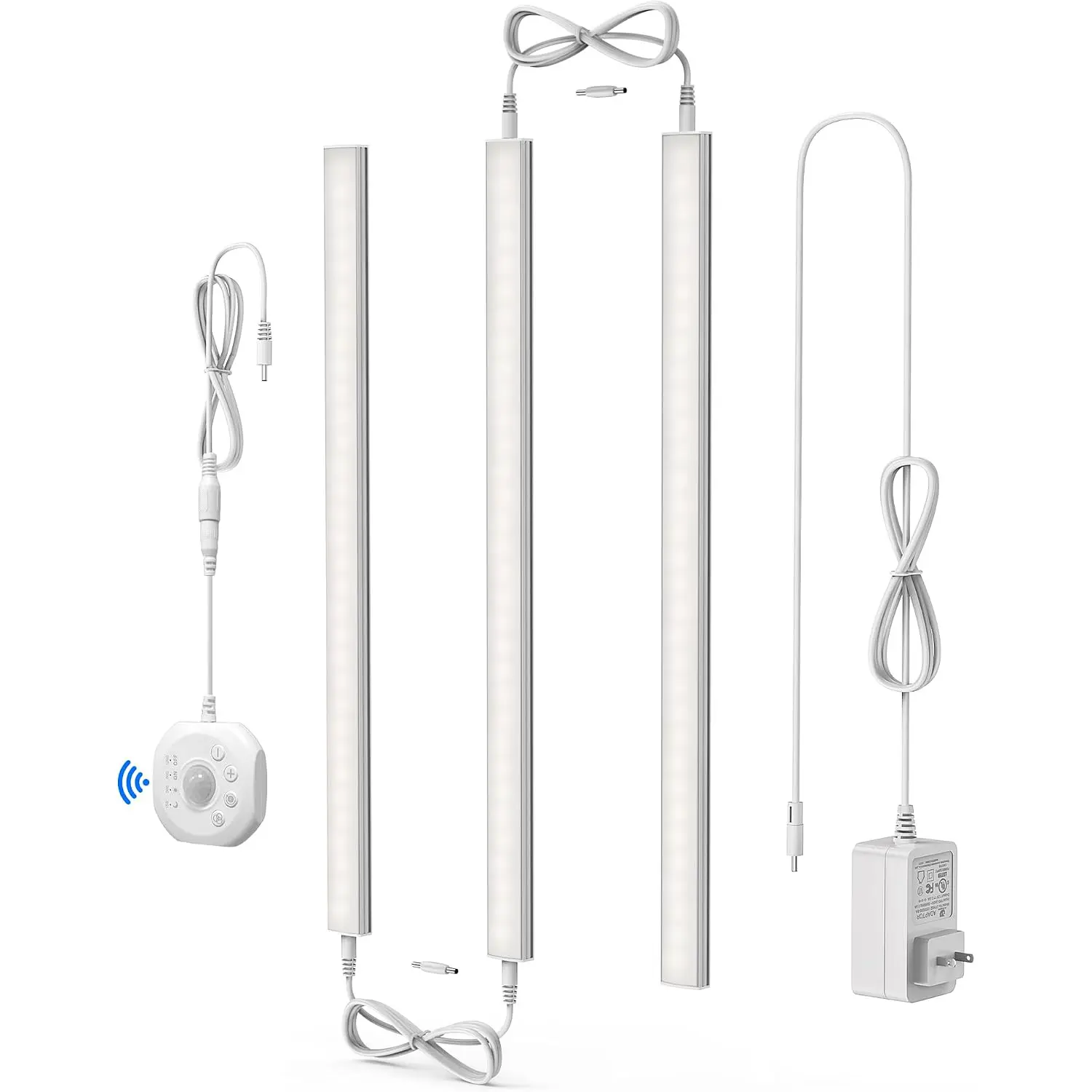 Under Cabinet Lighting, Motion Sensor Dimmable LED Counter Light Bar, Plug-in Closet Lights with Day & Night Dual Modes, 4500K Daylight White, 3 Pcs Linkable for Kitchen, Pantry, Workbench
