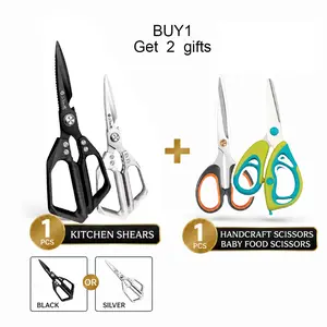 Heavy Duty Kitchen Scissors – Stainless Steel, Rust-Resistant, Comfortable Grip for Daily Cooking– Includes 2 Detail Scissors