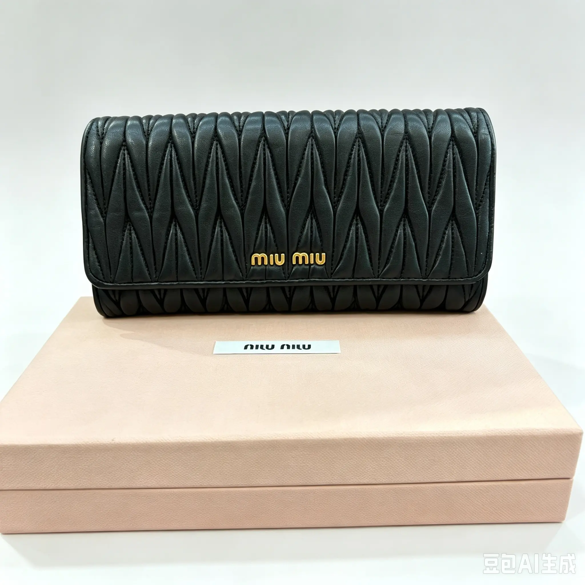 Pre-owned miu miu Black Matelasse Long Flap Wallet