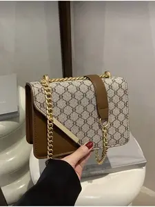 Mini Fashion Plaid Colorblock Stitch Crossbody Bag Metal Chain Shoulder Bag