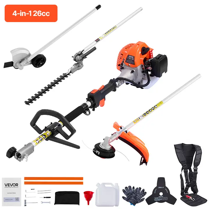 【summerfinds】VEVOR Gas Hedge Trimmer, 2 Cycle Gas Power Handheld Hedge Trimmer, 4-in-1 26cc Weed Eater with Protective Gear Set, Includes Hedge and String Trimmer, Edger, Brush Cutter, for Trimming Shrubs & Bushes