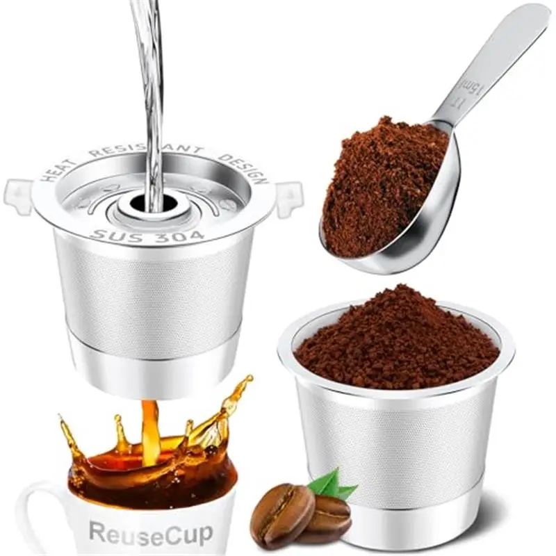 2 Pack Reusable K Cup for Keurig 1.0, Stainless Steel Reusable K Cups for Keurig 1 Prong Coffee Maker K Cup Reusable Coffee Pods with Heat Resistant Handles and Scoop, NO BPA