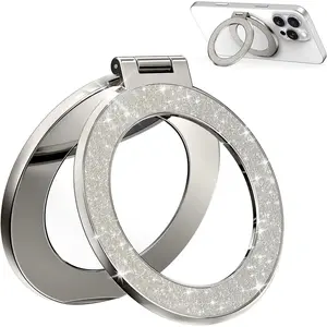 Upgraded Magnetic Phone Ring Holder (Built-in Makeup Mirror) — Featuring an Electroplated Glitter Aesthetic; MagSafe-Compatible and Designed for the iPhone 17/16/15/14/13/12 Series. A Stylish, Sparkling Ring Holder Crafted Exclusively for Women and