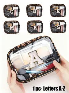 Transparent PVC Leopard Print Portable Storage Bag, Large Capacity Makeup Organizer, Waterproof Zipper Design, Ideal for Travel and Home Use, Makeup Bags