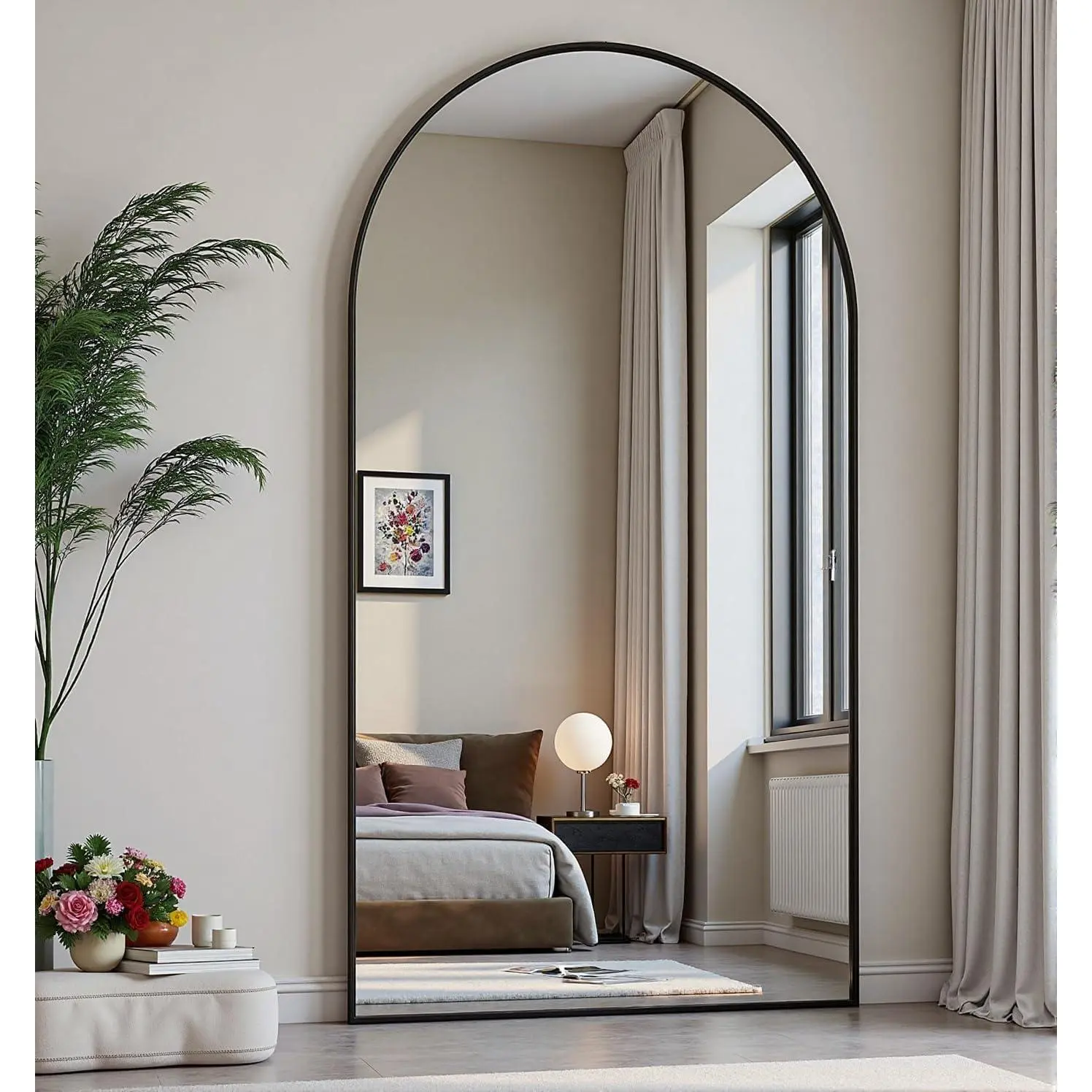 Arched Full Length Mirror, 71"x30", Large Floor Mirror with Stand, Full  Standing Mirrors for Leaning Hanging Bedroom, Living Room,Dressing Room, Aluminum Alloy Frame, Black