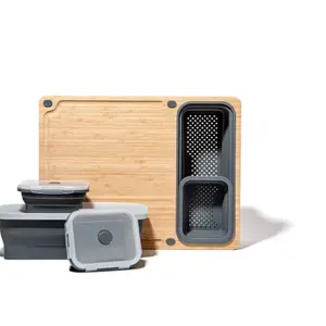 TidyBoard Sistema de preparación de comidas, tabla de cortar de bambú, la solución rápida y fácil de preparación de comidas.
