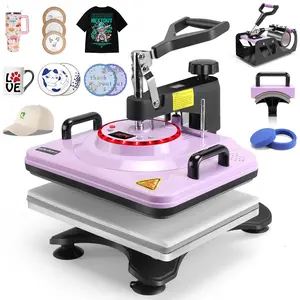AKEYDIY Purple 5 in 1 Heat Press,12x15 Inch Industrial Tshirt Press Machine,Swing Away Heat Press Machine for T Shirts Digital Precise LCD Control Heat Transfer Sublimation Machine for Shirts/Mug/Cap/Plate/DIY