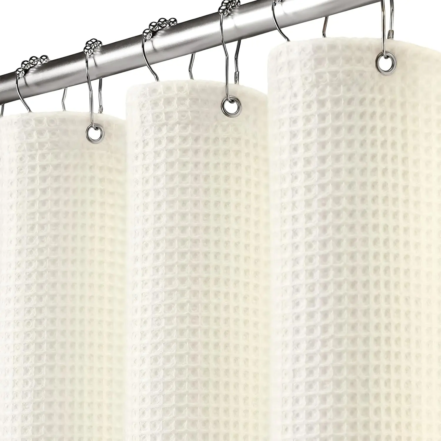 Waffle Weave Shower Curtain - Ivory Cotton Fabric Texture Heavyweight Shower Curtain for Bathroom,Washable,72Wx72L