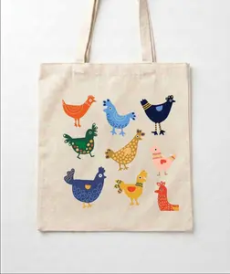 [Ship From US] - Cute Chicken Print Canvas Tote Bag Colorful Aesthetic Everyday Shoulder Bag