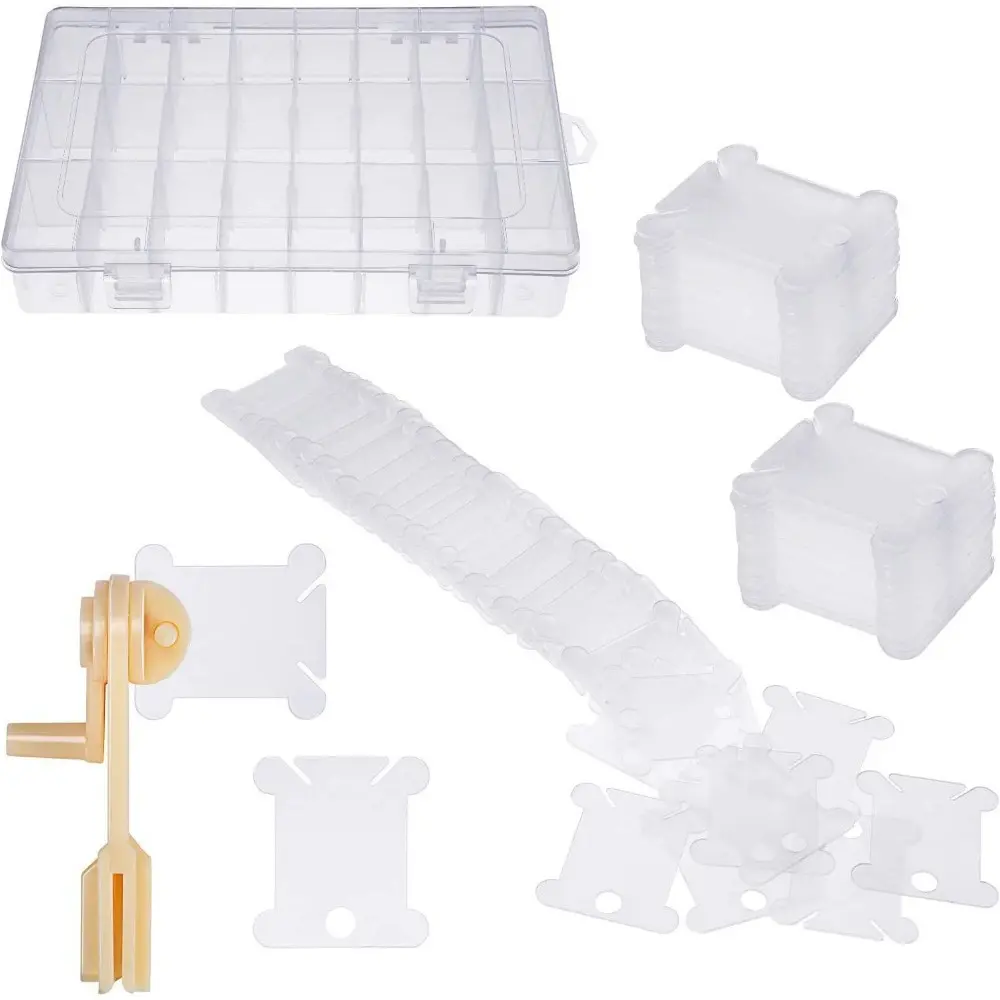 101pcs Embroidery Floss Organizer Set with 1 Plastic Storage Box, Bobbins for Cross Stitch Thread Organization and Craft Supplies