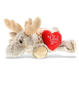 DOLLIBU Embroidered Polyester Lying Moose Stuffed Toy - Super-Soft Plush, Red "I Love You" Heart, Romantic Bedroom Accessories
