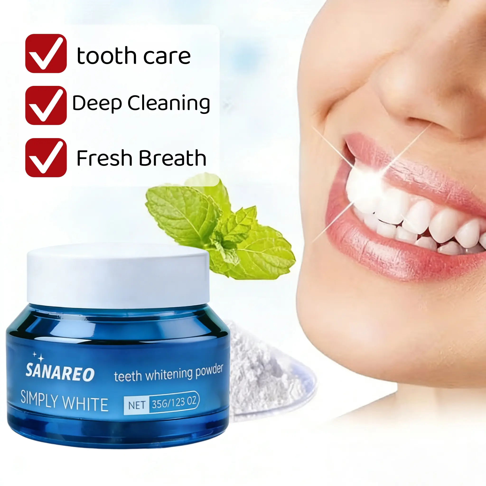 35G Large Capacity Teeth Whitening Powder, Enamel-Safe Whitening Toothpaste Power, Removes Stains, No Sensitivity, Breath Freshener, Mint Flavor