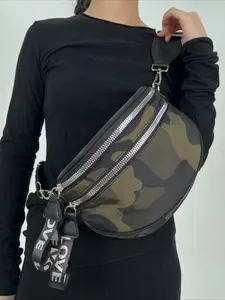 Ladies' fashionable nylon lightweight chest bag with multiple pockets, semi-circular casual sports running crossbody bag