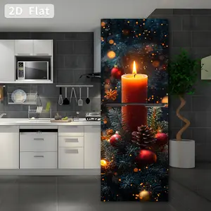 Self-Adhesive Refrigerator Stickers, Removable PVC Kitchen Decals, Christmas Candle Pine Branch Color Ball Theme DIY Home Decor, Decorative Wall Sticker