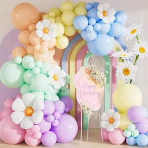131Pcs Daisy Balloon Arch Kit Pastel Rainbow Balloons for Flower Themed Parties and Showers