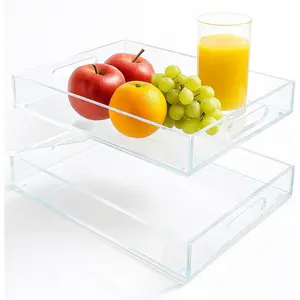 Serving Tray 12x16 Inch Decorative Serving Trays with Handles Clear  Serving Platter for Appetizers, Breakfast, Snacks -  for Parties, Events, and  Use, 2 Pack