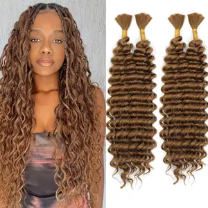 Human Braiding Hair Mix Synthetic Curly Boho Hair for Braiding, 16 Inch Boho Braids 4 Bundles 110G/Bundle Wet and Wavy Deep Wave Bulk Extensions for Black Women (27#, 16 Inch 4 Bundles) YuuYee