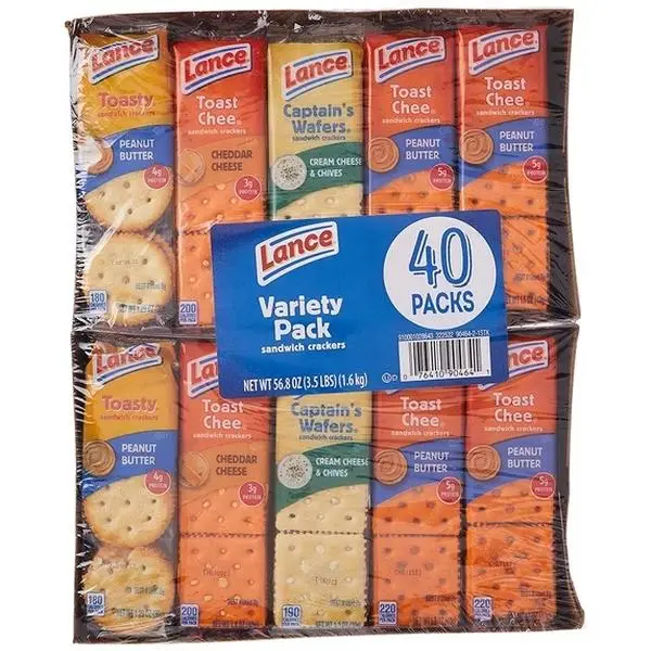 Lance Sandwich Crackers, Variety Pack, 4 Flavors, 40 Individually Wrapped Packs, 6 Sandwiches Each