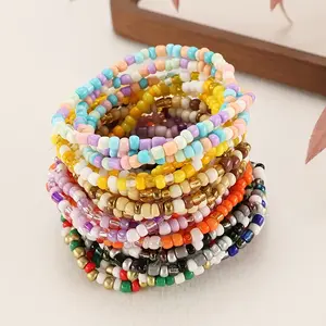 30pcs Rice Beads Rainbow Boho Beaded Bracelet for Girls Summer Seaside Holiday Accessories 2025 Ideal for Christmas New Year Mother'S Day Valentine'S Day Gift