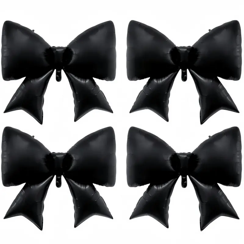 Minimalist 4-Piece 38in Black Bow Aluminum Foil Floating Balloon Set with Self-Seal Valve, Helium-Supported for Gothic Parties & Weddings, Festive Supplies with 1 Roll of 10m Ribbon