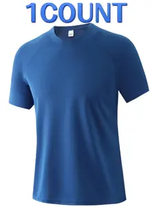 Men's Solid Raglan Sleeve Sports Tee, Breathable Comfortable Short Sleeve T-shirt for Gym Workout Running, Casual Sportswear for All Seasons