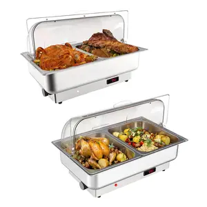 【GARVEE】2 Pack Electric Chafing Dishes Buffet Set with 400W Heating Element, Food-Grade Stainless Steel, 2 Half-Size Pan & 1 Full-Size Pan for Versatile Serving
