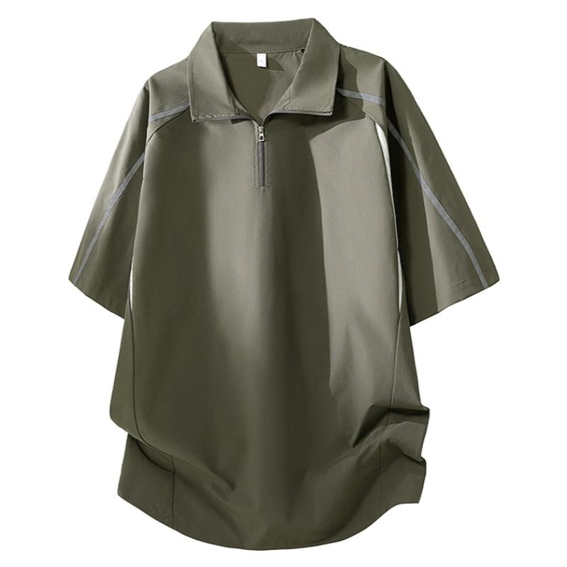 Spring/Summer men’s half-zip polo shirt with a turn-down collar, short-sleeve T-shirt with color-block design, wear-resistant and comfortable fabric; casual men’s top for everyday wear, outdoor sports, vacations, and as a gift for a boyfriend.