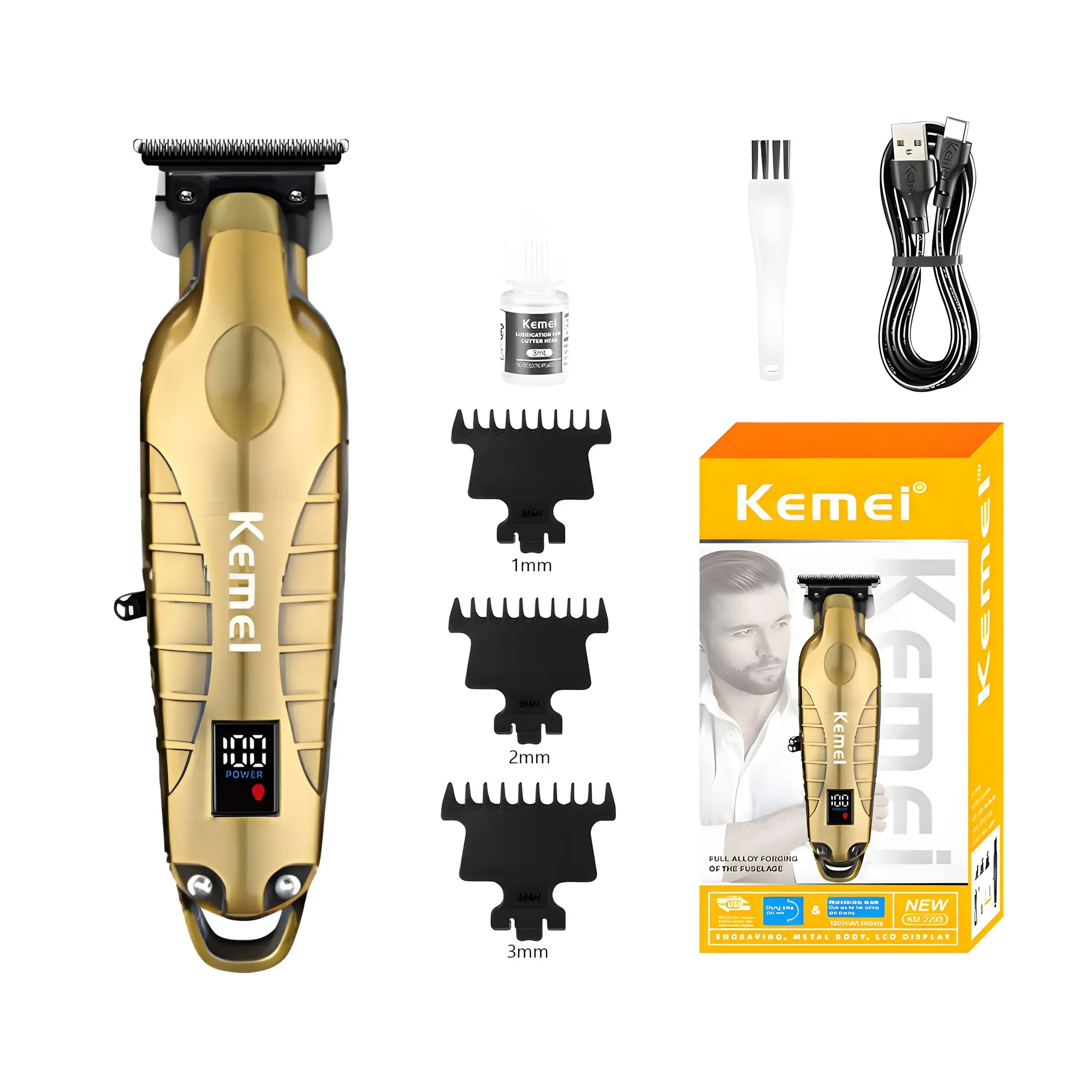New Km-2293 LCD Display Upgrade Version Multi-Color Electric Trimmer, Hair Cutting Machines, Cordless Hair Clipper, USB Oil Head Carving Hair Clipper, Barber Hair Clippers, Professional Barber Tools, Barber Equipment, USB Rechargeable Trimmer
