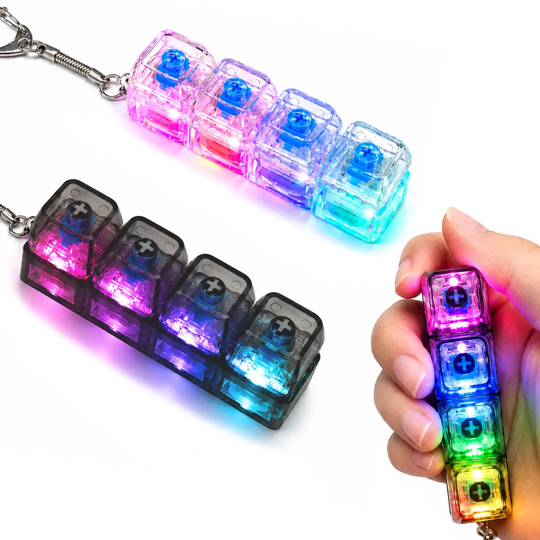 Adult Clicky LED Keyboard Fidget Gadget - 4-Grid Pendant, Fidget Relief Pocket Stress Relief Tool for Anxiety
