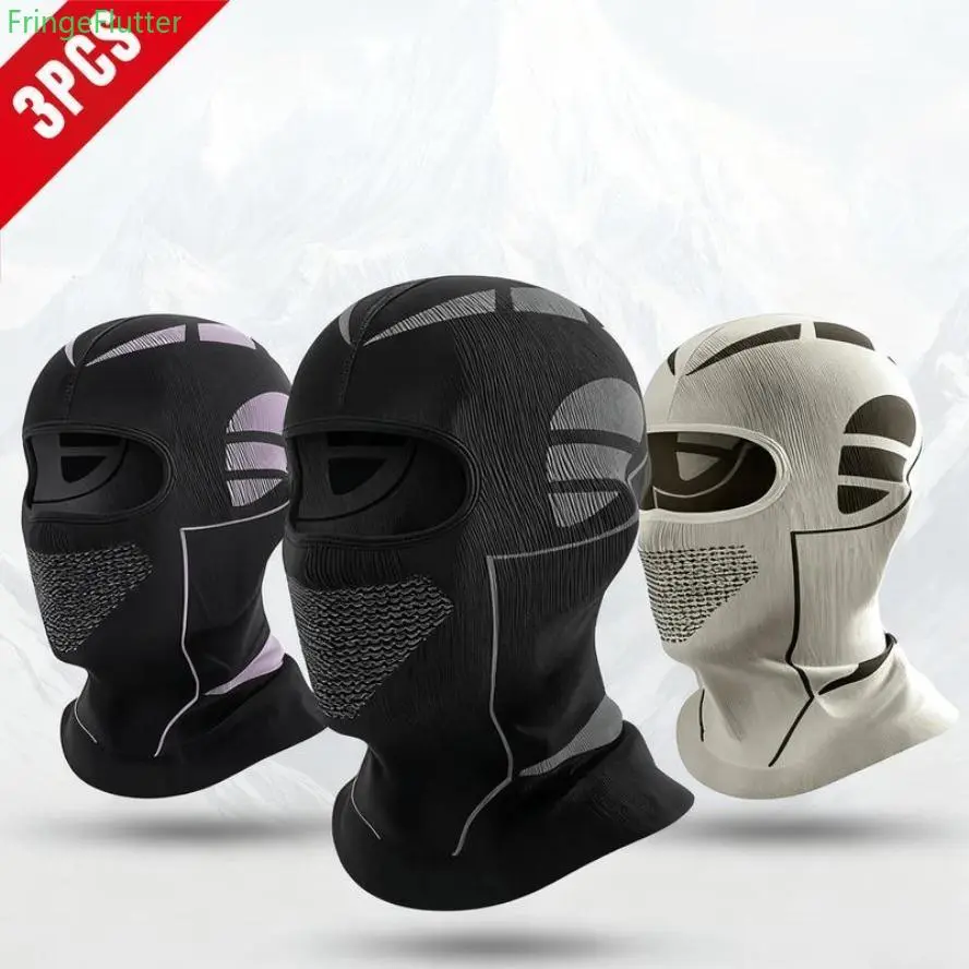 FingerButter 3-Pack Balaclava Face Mask - Windproof, Breathable, Thermal Full Head Protection, High 4-Way Stretch, Under Helmet Fit, Unisex for Motorcycling, Skiing