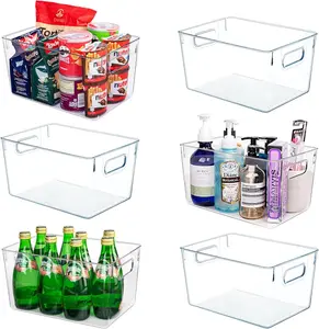 Mother's Day Gifts Clear Plastic Storage Bins-6 Pack Large Pantry Organizers and Storage Containers for Kitchen, Bathroom, Under-Sink, Office, Closet