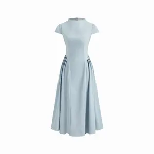 Cider High Neck Ruffle Zipper Midi Dress