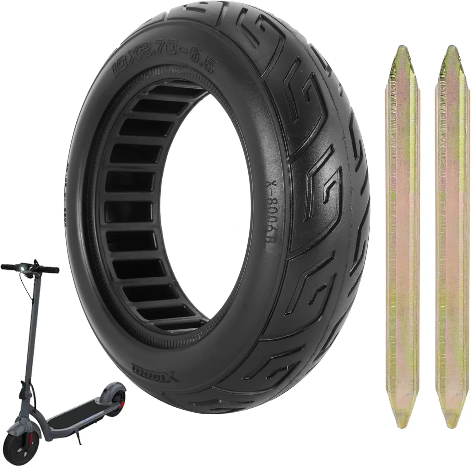 10x2.70-6.5 Scooter Tire, 70/65-6.5 Tubeless Tyre, Solid Tire | 10 Inch Shock Non-Inflatable Rubber Solid Tire Replacement for Hover-1 Alpha, G2 Pro Electric Scooter